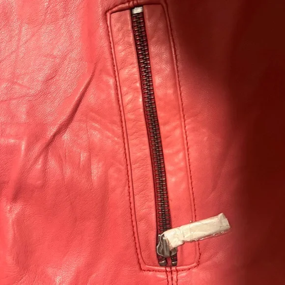 Women's  Red  Jacket  real Leather  Lamb  size large  Jaye E. NWT zipper pockets - Picture 15 of 16